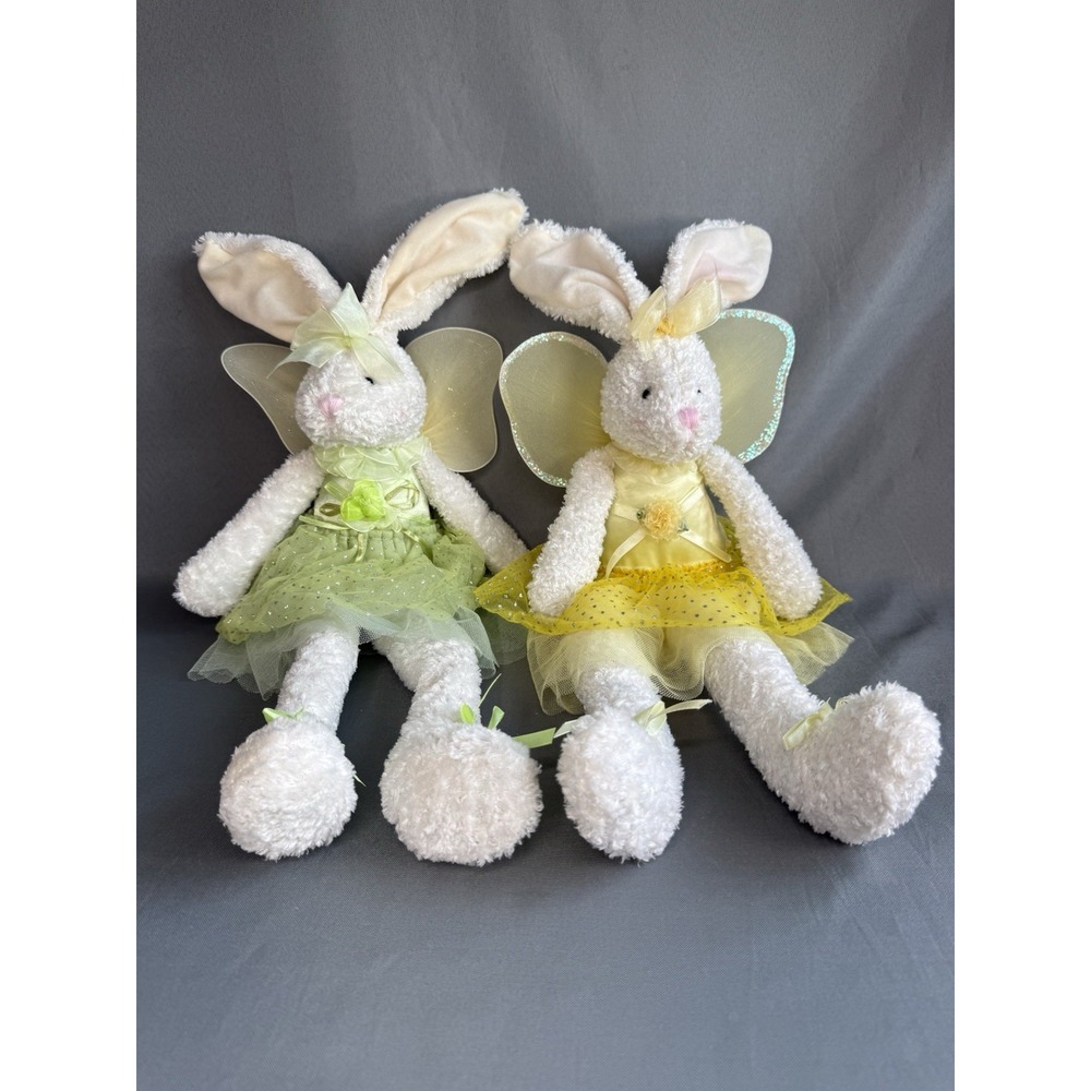 Pair Of Precious Angel Bunnies With Sparkly Tutus 18" Plush Easter Rabbits